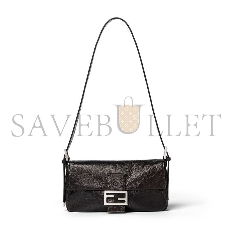 FENDI BAGUETTE CRACKLED BLACK LEATHER BAG 8BR850B14MF0QA1 (26*14*4cm)
